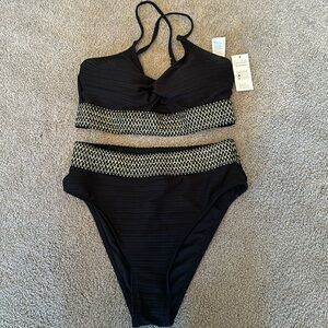 Cupshe Knotted Bikini Top & High-Rise Bottoms Set Size Medium